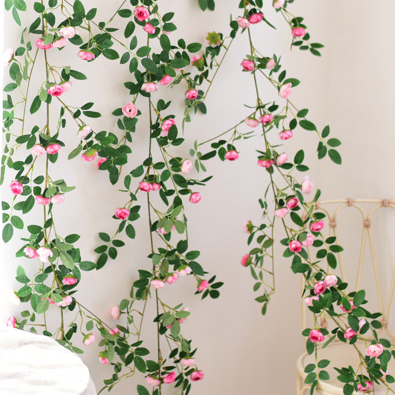 田园墙壁缠绕玫瑰藤蔓挂壁花卉仿真花藤月蔷薇墙面垂吊花艺造景装,淘宝优惠券,粉丝福利购,淘宝优惠卷