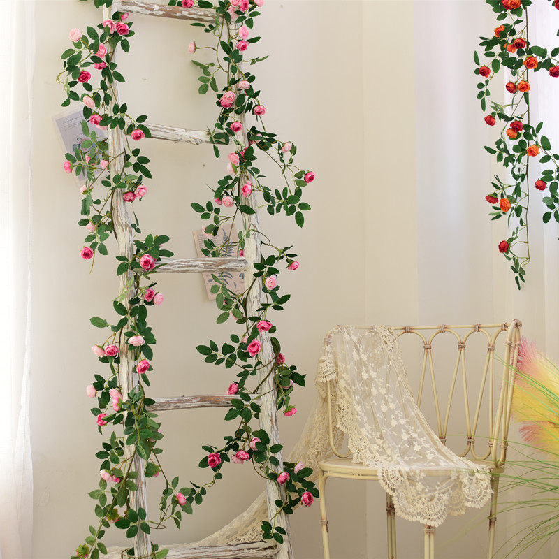 田园墙壁缠绕玫瑰藤蔓挂壁花卉仿真花藤月蔷薇墙面垂吊花艺造景装,淘宝优惠券,粉丝福利购,淘宝优惠卷