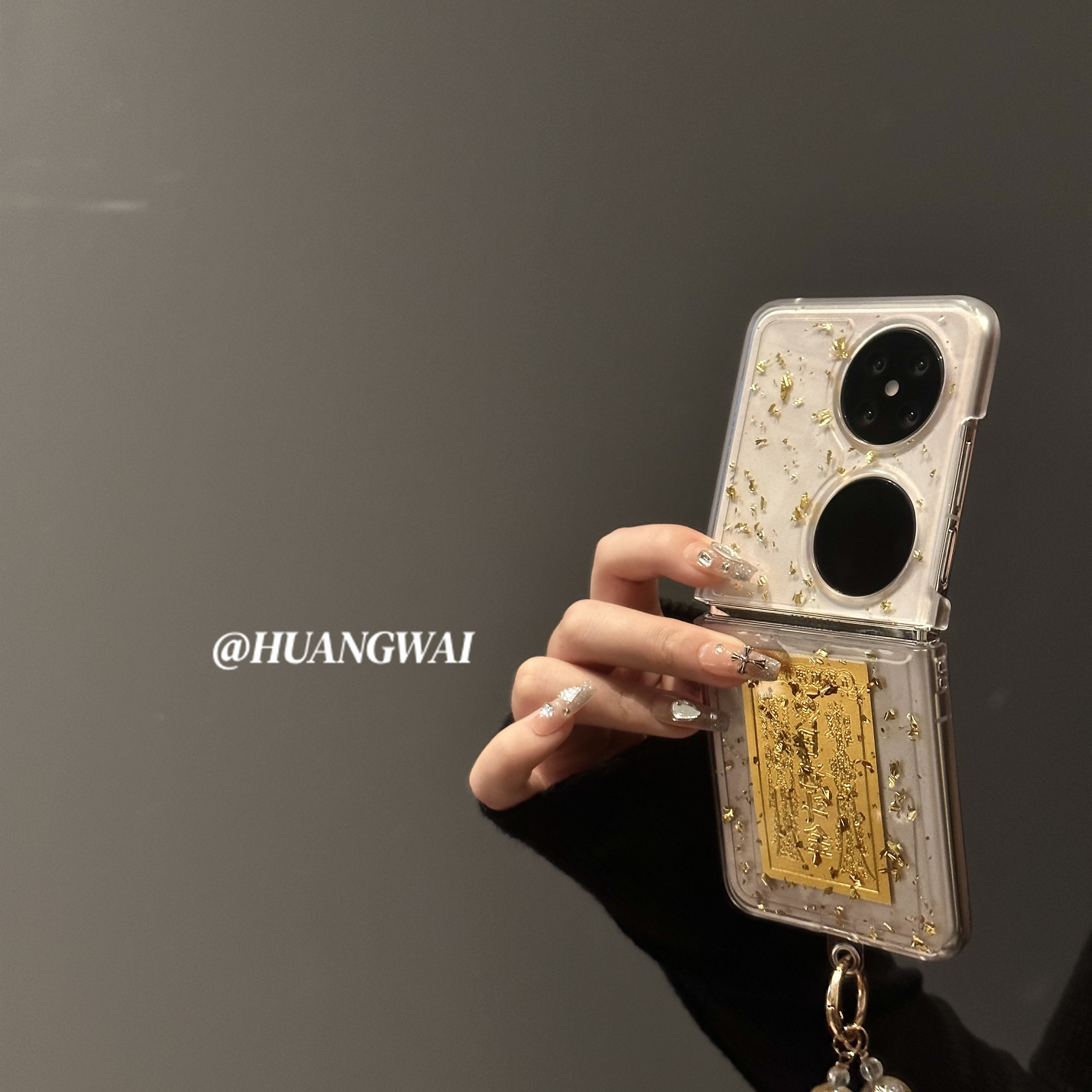 透明滴胶国潮金箔日进斗金适用小米mixflip华为pocket2折叠屏手机壳p50pocket女三星Galaxyzflip5/6全包链条,淘宝优惠券,粉丝福利购,淘宝优惠卷