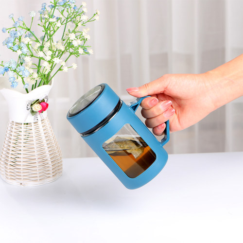 水杯男女带把手防烫简约家用办公室玻璃杯泡茶杯带盖杯子定制logo - 图0