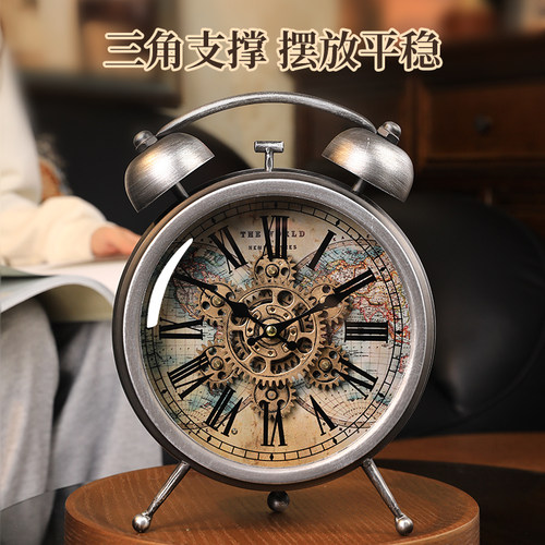2025新款美式桌面复古齿轮座钟客厅时钟摆件高级摆台式机械台钟表 - 图1