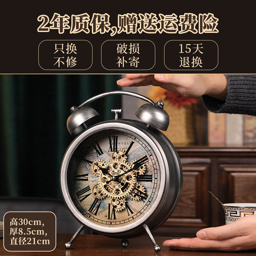 2025新款美式桌面复古齿轮座钟客厅时钟摆件高级摆台式机械台钟表 - 图3