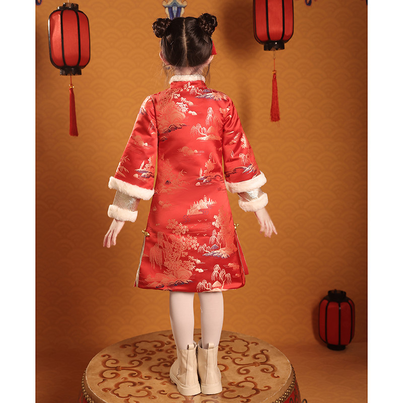 儿童唐装女童旗袍新年装中国风过年女孩花童喜庆红色拜年服装冬季,淘宝优惠券,粉丝福利购,淘宝优惠卷