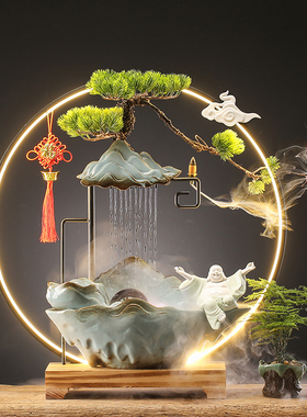 中式创意流水器喷泉招财摆件客厅办公室生财桌面大号酒店用品前台