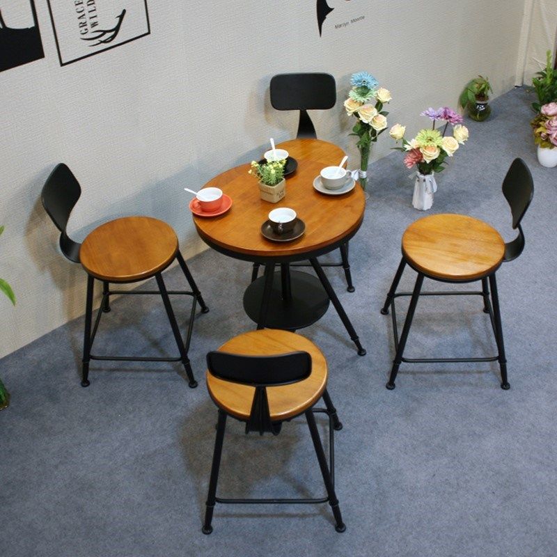 复古实木桌椅组合美食街咖啡厅酒吧餐厅阳台桌椅奶茶店小圆桌套装,淘宝优惠券,粉丝福利购,淘宝优惠卷