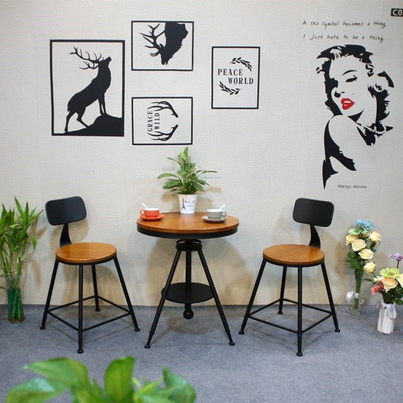 复古实木桌椅组合美食街咖啡厅酒吧餐厅阳台桌椅奶茶店小圆桌套装,淘宝优惠券,粉丝福利购,淘宝优惠卷