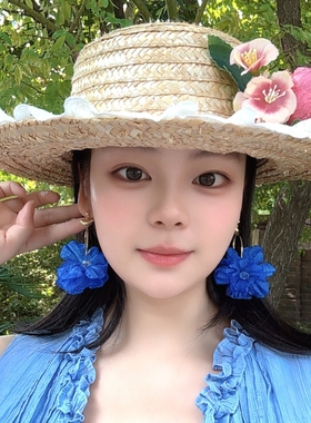 海边旅游度假蓝色花朵耳环耳饰耳钉耳夹耳坠2026新款女饰品显白潮