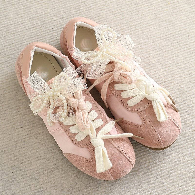 柜同步！芭蕾风薄底德训鞋秋新款小众设计感蕾丝珍珠休闲运动鞋女,淘宝优惠券,粉丝福利购,淘宝优惠卷