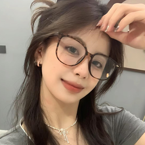 复古玳瑁眼镜近视女度数可配大脸素颜神器大框豹纹眼镜框架显脸小 - 图1