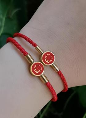 十二生肖蛇年手绳手链可穿3D转运珠手绳手链牛皮绳钢丝手绳本命年