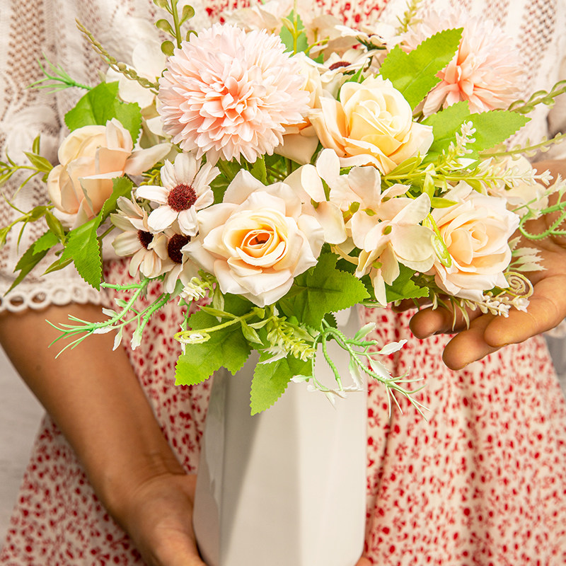 仿真绣球玫瑰花客厅餐桌带花瓶摆件清新插花艺家居装饰干花插花,淘宝优惠券,粉丝福利购,淘宝优惠卷