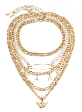 ent chain necklace retro multi-layer letter pin set neckla
