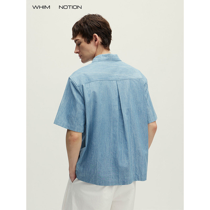 WHIMNOTION 26SS「汉麻闪电牛仔」水洗口袋短袖衬衫简约休闲上衣