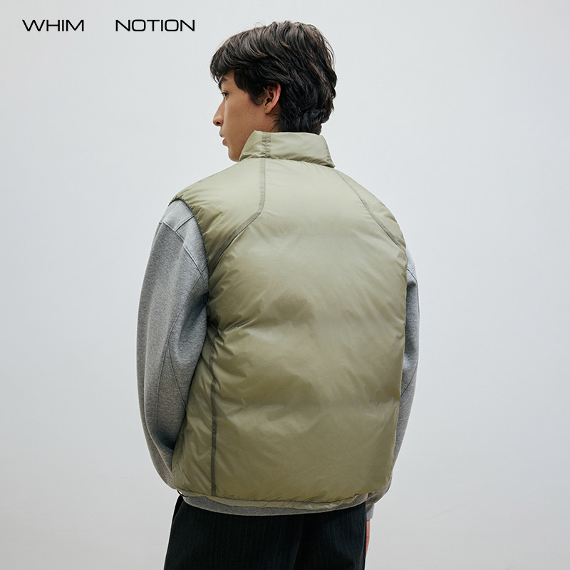WHIMNOTION 25AW透视结构斜拉链防泼水羽绒马甲超轻量化90白鸭绒,淘宝优惠券,粉丝福利购,淘宝优惠卷