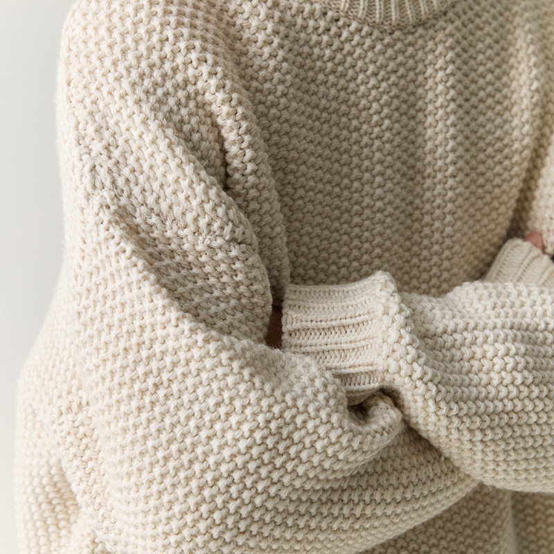 WHIMNOTION 美利奴羊毛混纺粗针重磅圆领套头毛衣百搭宽松慵懒 - 图2