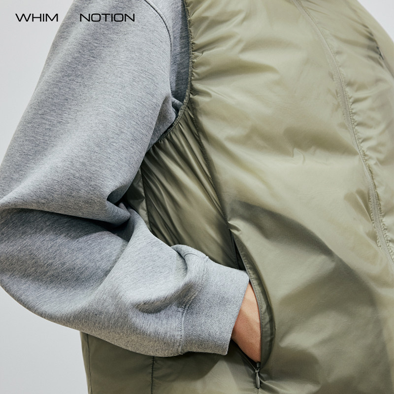 WHIMNOTION 25AW透视结构斜拉链防泼水羽绒马甲超轻量化90白鸭绒,淘宝优惠券,粉丝福利购,淘宝优惠卷