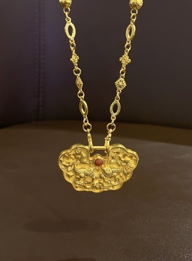 金包银錾刻年年有鱼吊坠新中式珐琅吊坠项链挂坠送礼物可定制首饰