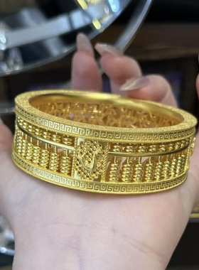 金包银算盘手镯宽面镂空闭口镯子新娘结婚首饰可定制婚礼婚嫁饰品