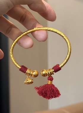 金包银柿子盘缠手镯女款开口锤纹镯子新中式首饰可定制饰品送礼物