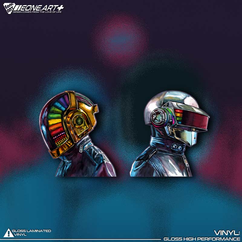 EONE反光车贴 Daft Punk蠢朋克二人水彩画风格室内外防水贴纸贴画 - 图0