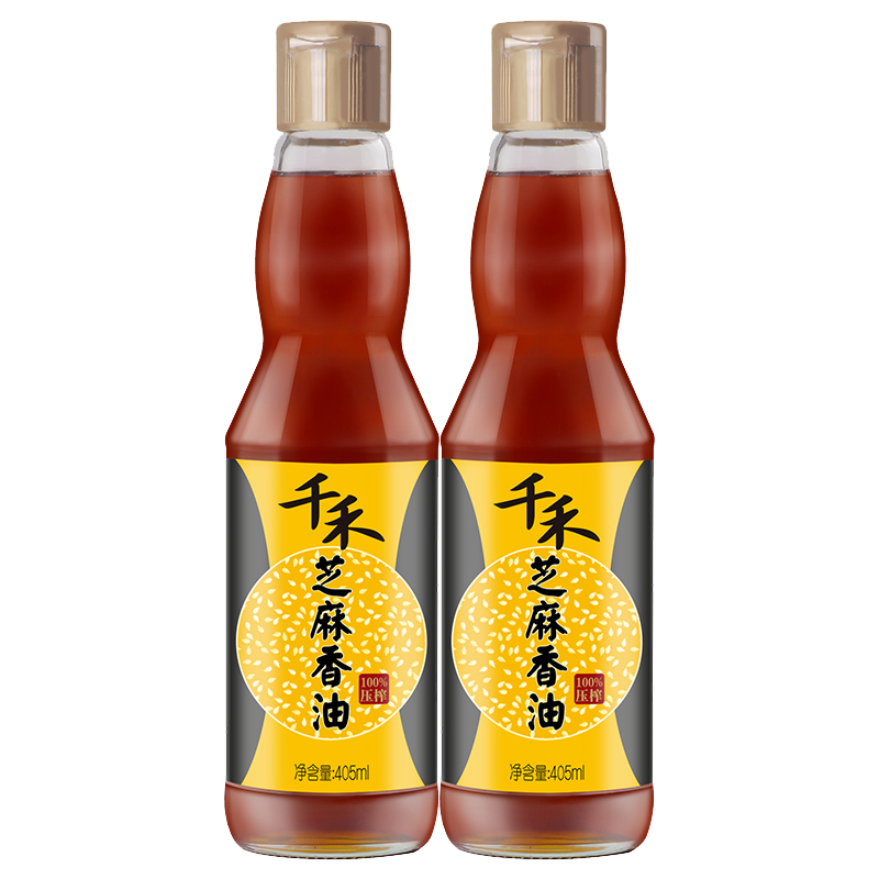 千禾芝麻香油405ml/瓶装一级压榨纯正宗火锅油碟蘸料拌菜调味家用 - 图3