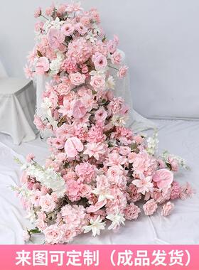 瀑布桌花彷真花玫瑰婚庆摆件酒店餐桌花排生日瀑布花装饰假花花艺
