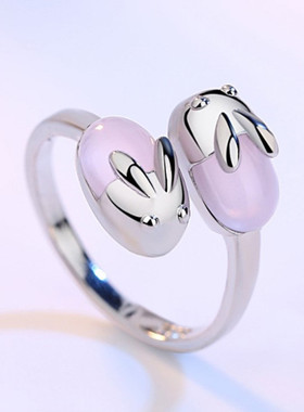 鹿角戒指指环镶钻开口可以调节