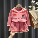 Трикотажный детский комплект, детская юбка в складку, платье-свитер, популярно в интернете, плиссированная юбка, в западном стиле