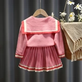 Трикотажный детский комплект, детская юбка в складку, платье-свитер, популярно в интернете, плиссированная юбка, в западном стиле