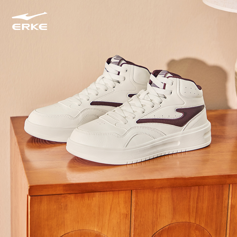 融雪鸿星尔克板鞋男鞋秋季新款皮面防泼水鞋子学生休闲高帮运动鞋