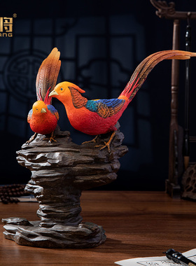 北将红腹锦鸡铜摆件家居婚庆礼品