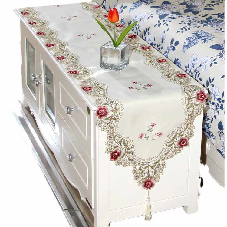 新款直销现代简约涤纶绣花时尚长条布艺桌旗茶几旗家居软饰长桌布,淘宝优惠券,粉丝福利购,淘宝优惠卷
