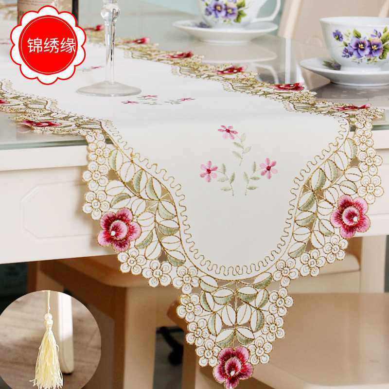 新款直销现代简约涤纶绣花时尚长条布艺桌旗茶几旗家居软饰长桌布,淘宝优惠券,粉丝福利购,淘宝优惠卷