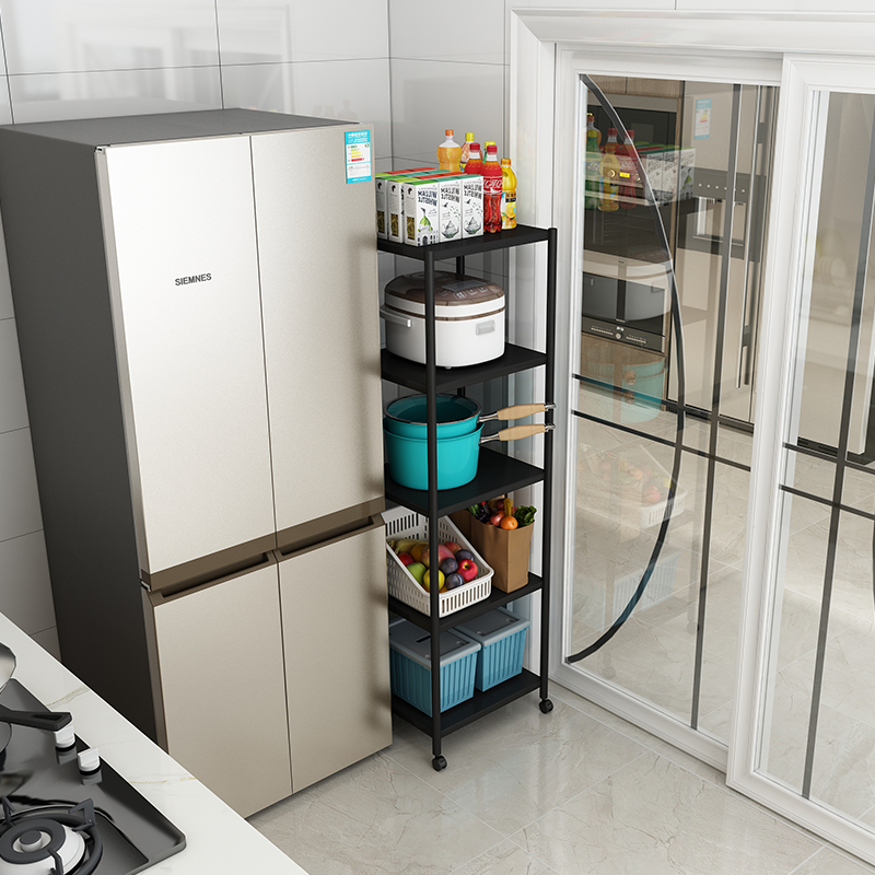 不锈钢厨房置物架落地多层宽35cm冰箱夹缝收纳架40长可移动带轮子 - 图0