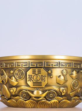 新款直销 五福聚宝盆 家居办公室铜盆摆件 铜加厚聚宝盆