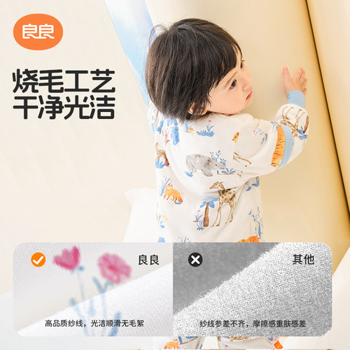 良良宝宝婴儿分腿睡袋连体衣秋冬四季款婴儿防踢被加厚儿童可拆袖 - 图0
