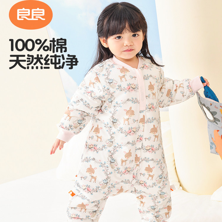 良良婴儿睡袋秋冬加厚宝宝防踢被中大童纯棉睡袋婴儿分腿睡袋