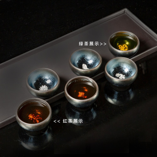 福晓蓝龙鳞建阳铁胎天目建盏茶杯主人杯大号十二生肖茶盏银杯 - 图3