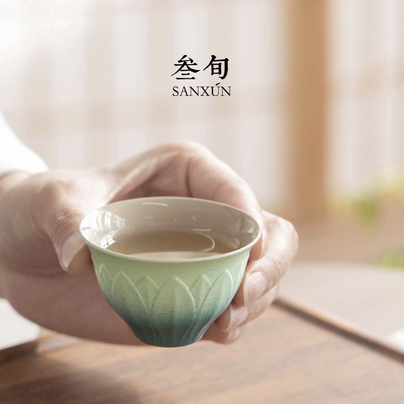 叁旬锦绣莲华茶杯主人杯家用简约喝茶杯陶瓷小茶杯个人专用品茗杯