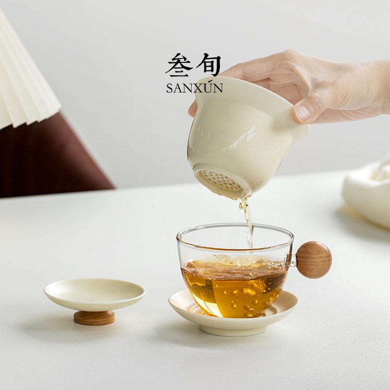 叁旬 清饮泡茶杯创意茶水分离陶瓷杯女士办公室高颜值咖啡杯杯子 - 图1