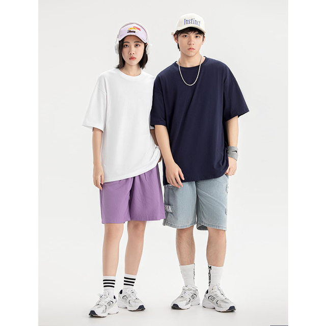 Pure cotton loose T-shirt with custom embroidery and printed logo