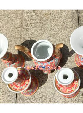 景德镇陶瓷粉彩香炉花觚烛台五供套中式居家佛堂佛前贡器佛具摆件