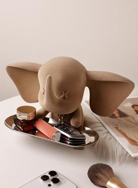 轻奢小飞象玄关钥匙收纳结婚礼物托盘高挡摆件入户装饰品客厅布置