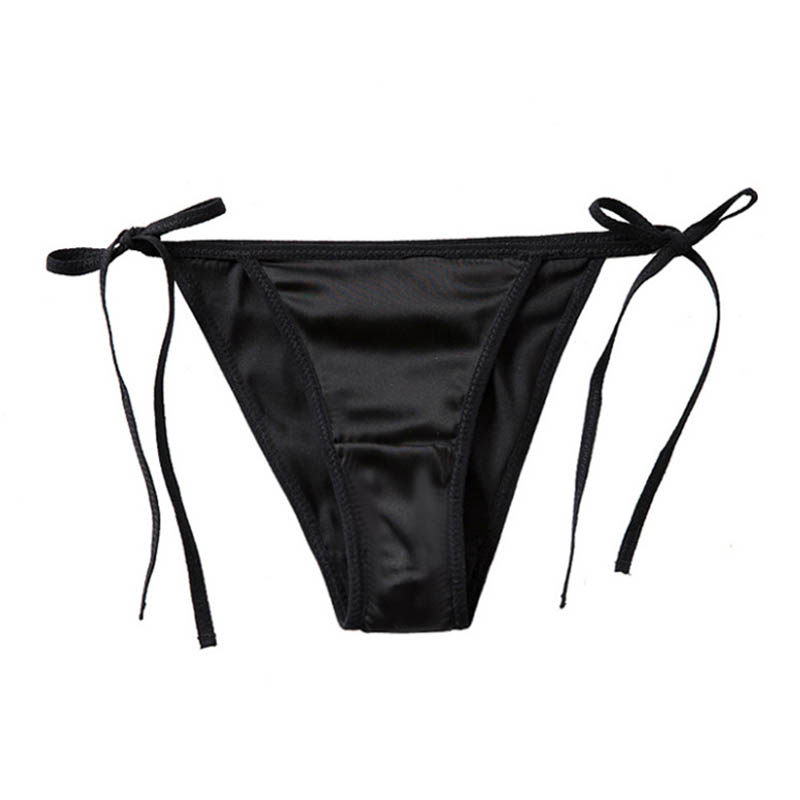 无痕内裤女性惑真丝性感火辣舒适冰丝光感绳子系带免脱低腰短裤棉