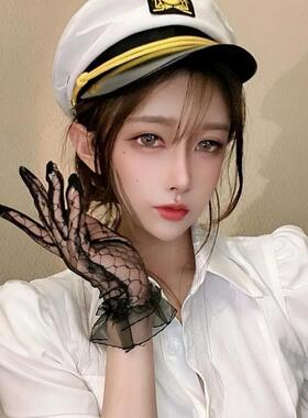 帽子合集 可调节的女警帽制服派对ds演出party黑色机长帽角色扮演