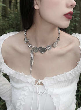 后摇液态金属纽扣项链未来感钛钢