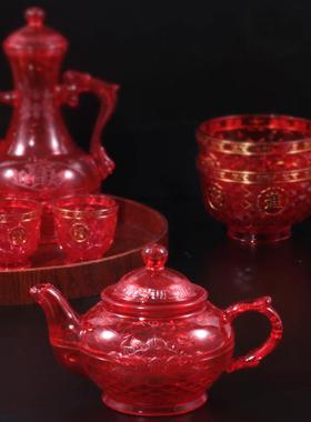 新款直销塑料红色加厚供杯供茶杯酒壶茶壶供碗水果供盘套杯装筷子