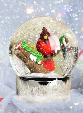 新款直销树脂电镀工艺品摆件圣诞水晶球红鸟内景客厅卧室书房装饰