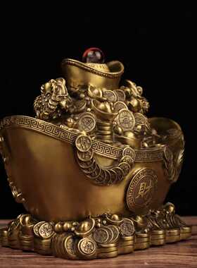 新款直销金元宝摆件黄铜金蟾聚宝盆金钱双鱼家居玄关电视柜办公室