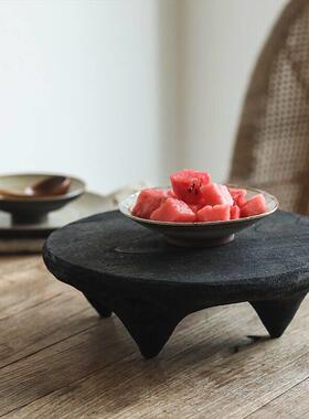 新款直销黑色矮脚木平盘实木装饰托盘 摆件四脚民宿侘寂风小茶盘